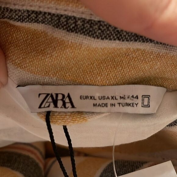 Zara Men’s Striped Beige Yellow Multicolored Structured Button Up Jacket Sz XL - Picture 12 of 15